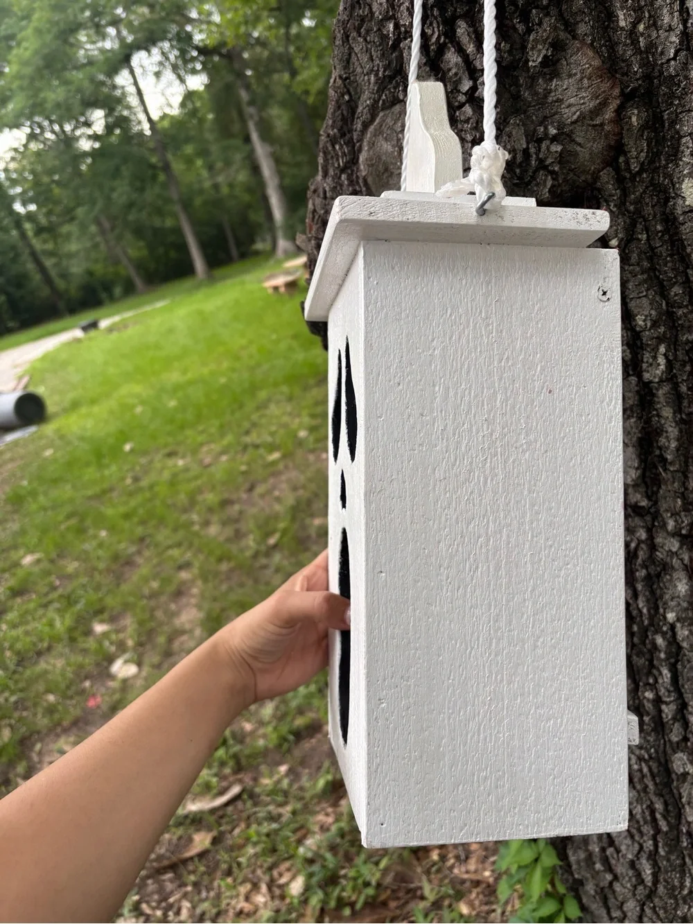 White Wooden Ghost bird house Hanging Decor